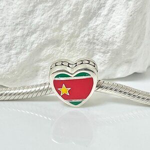 Pandora Guadeloupe Flag S925 Silver Heart Bead Charm